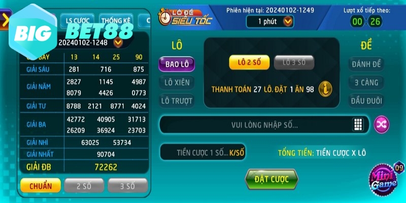 Chọn loại hình đánh lô online và đặt cược