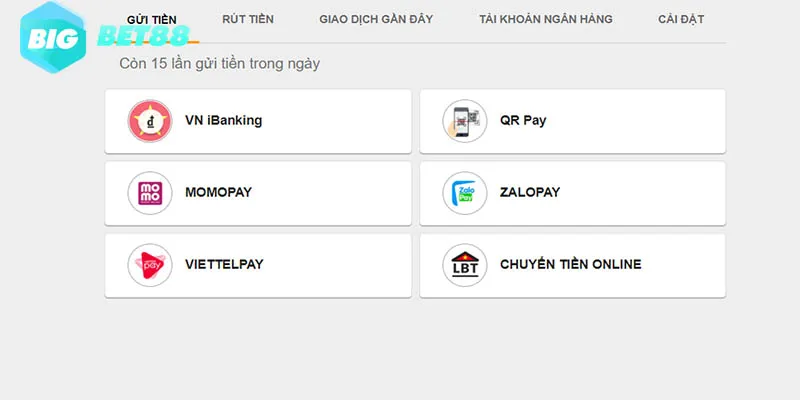 Hướng dẫn các bước Bigbet88 nạp tiền